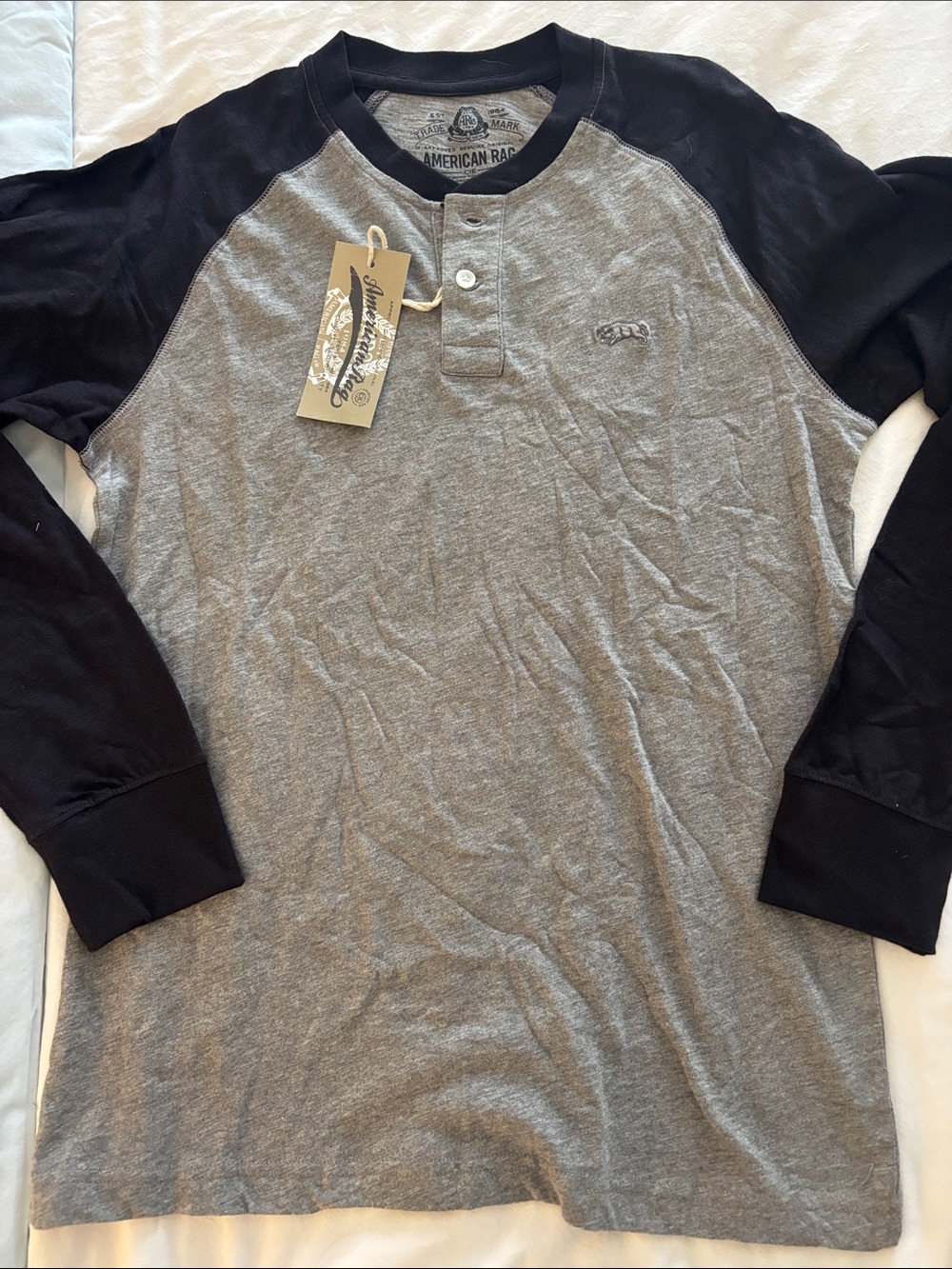 NWT American Rag Pewter & Black Baseball Henley Shirt - Med